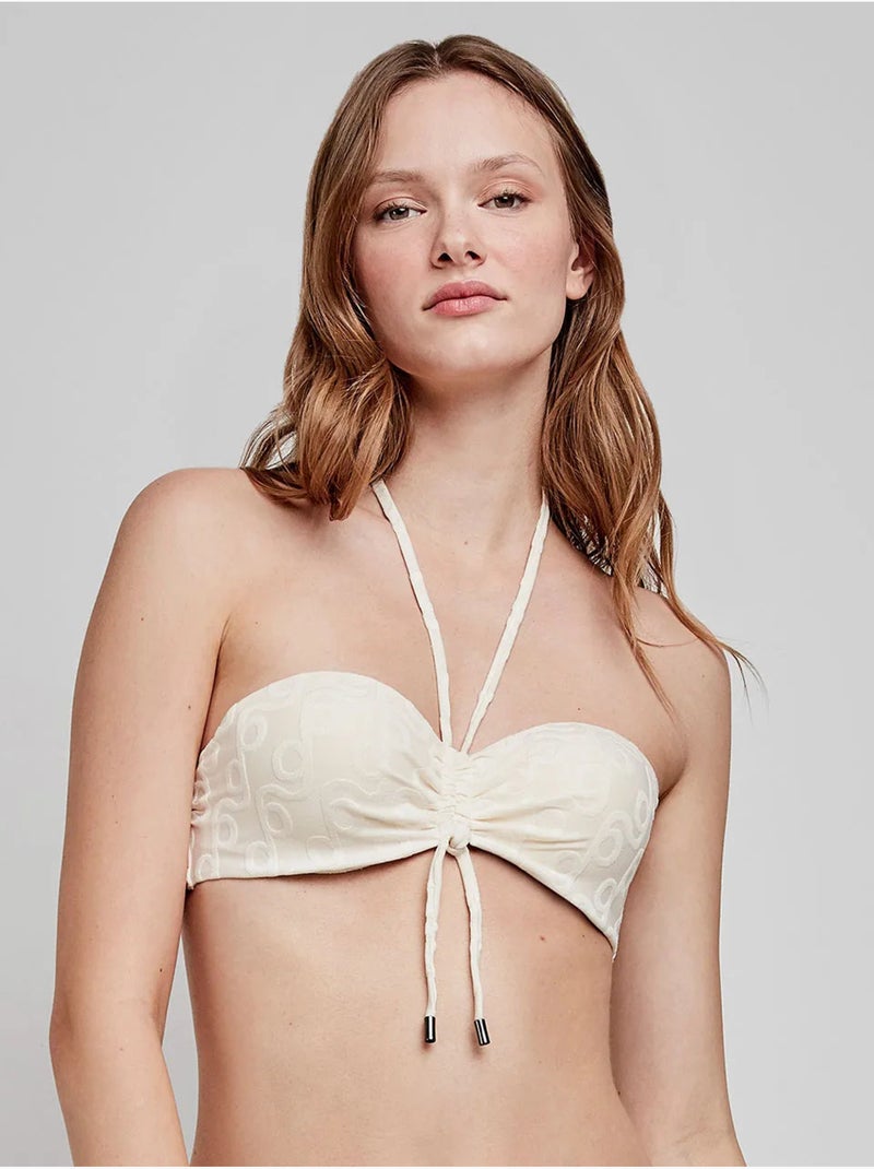 Top bikini bandeau desmontable con aro en jacquard geométrico Beige - Kiabi