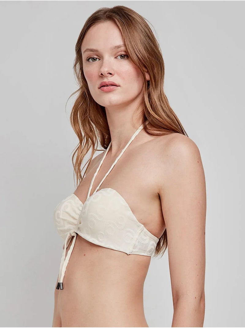 Top bikini bandeau desmontable con aro en jacquard geométrico Beige - Kiabi