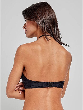 Top bikini bandeau desmontable con aro en jacquard geométrico
