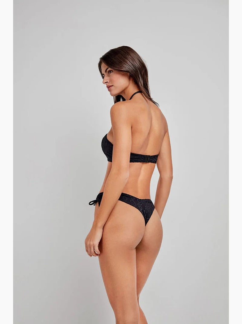 Top bikini bandeau desmontable con aro en jacquard geométrico Negro - Kiabi