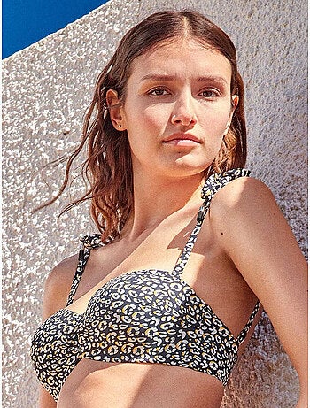 Top bikini bandeau desmontable con aro estampado animal print