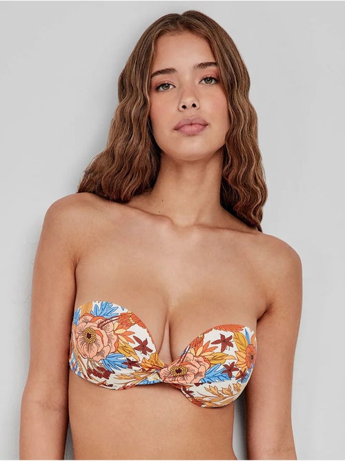 Top bikini bandeau desmontable, con aro, foam y estampado floral - Kiabi