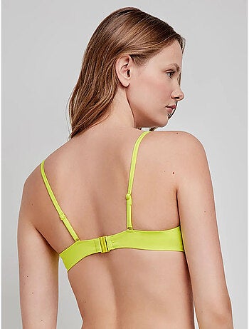 Top bikini bandeau desmontable, con aro, foam y frunce en escote