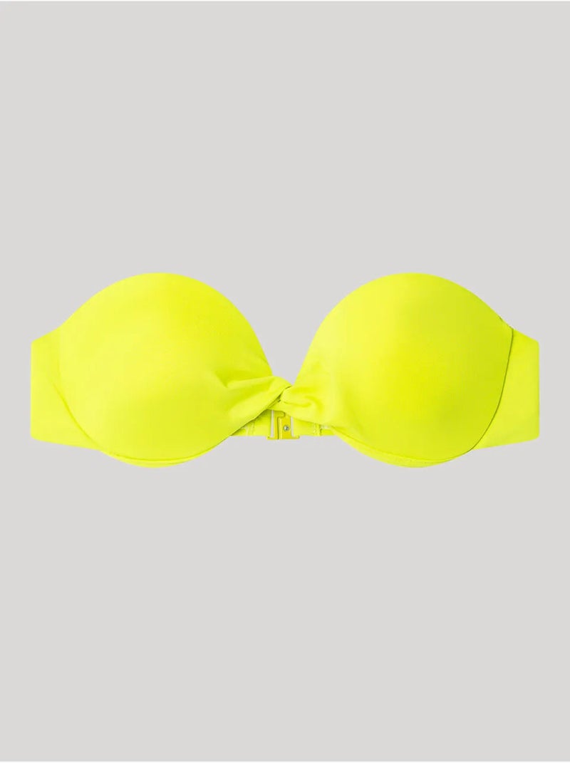 Top bikini bandeau desmontable, con aro, foam y frunce en escote Azul Verde - Kiabi