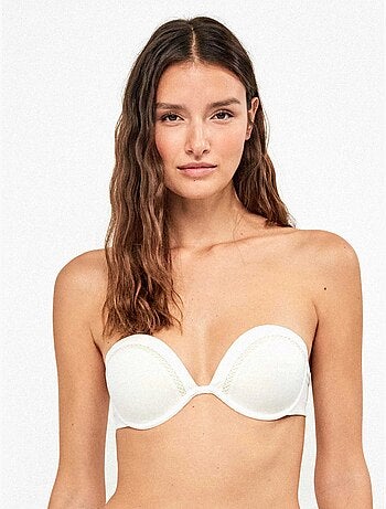 Top bikini bandeau desmontable con aro y detalles calados