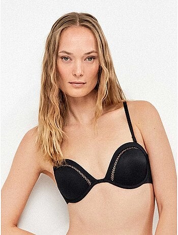 Top bikini bandeau desmontable con aro y detalles calados