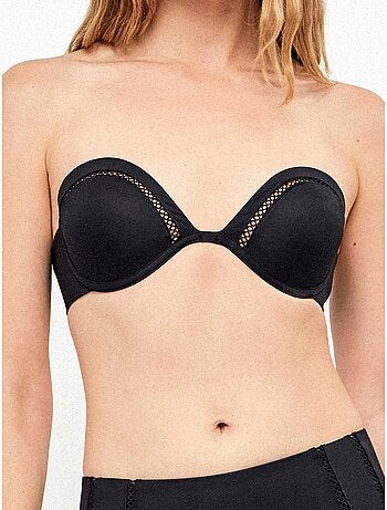 Top bikini bandeau desmontable con aro y detalles calados