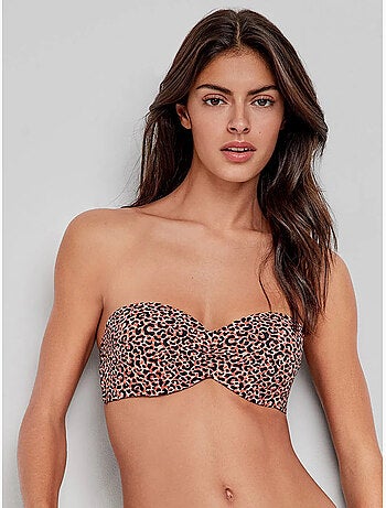 Top bikini bandeau desmontable con aro y estampado animal print