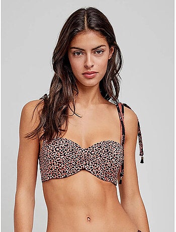 Top bikini bandeau desmontable con aro y estampado animal print