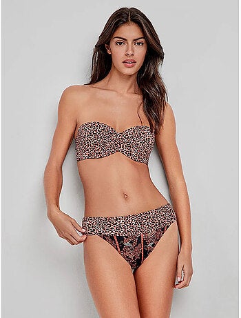 Top bikini bandeau desmontable con aro y estampado animal print