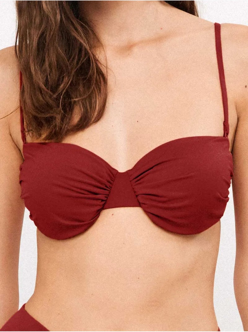 Top bikini bandeau desmontable con aro y foam extraíble Burdeos - Kiabi