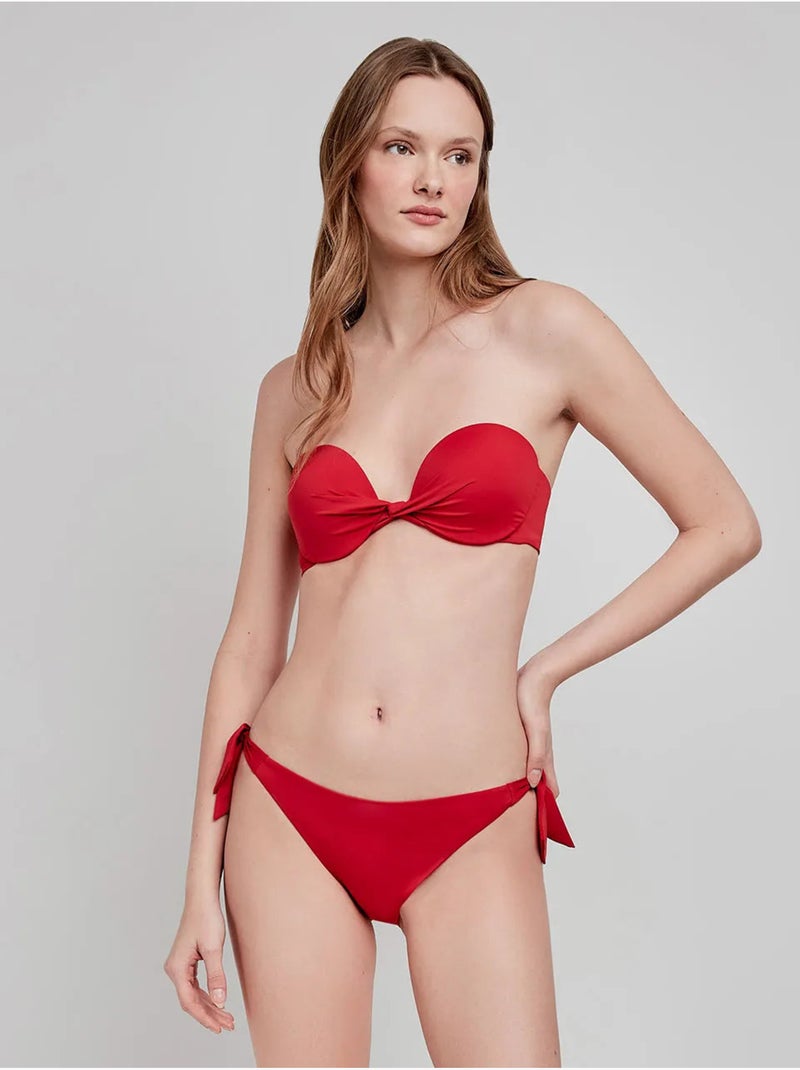 Top bikini bandeau desmontable multiposición con aro y foam Rojo - Kiabi