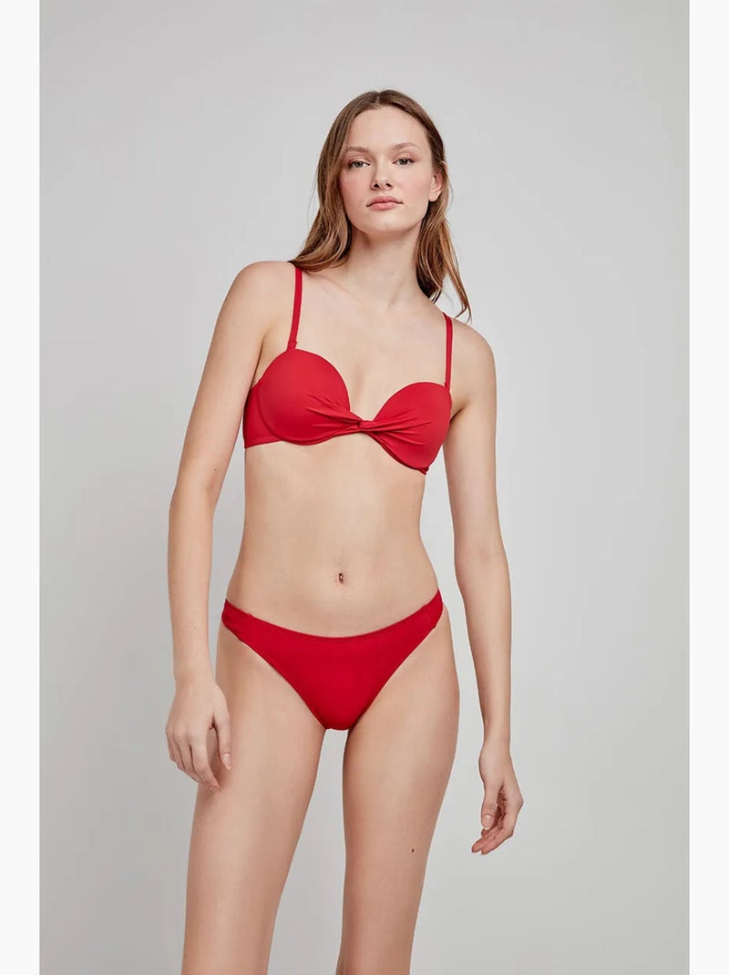 Top bikini bandeau desmontable multiposición con aro y foam Rojo - Kiabi