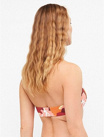 Top bikini bandeau sin aro y foam extraíble geométrico