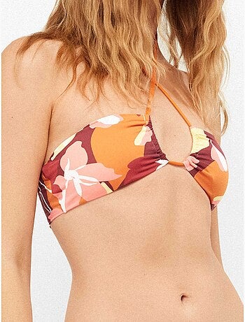 Top bikini bandeau sin aro y foam extraíble geométrico