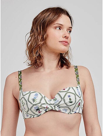 Top bikini capacidad ajustable con aro, foam y cruce en escote