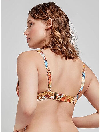Top bikini capacidad con aro, foam, cruce en escote y estampado