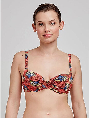 Top bikini capacidad con aro, foam, lazo y estampado tribal