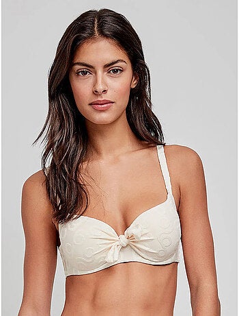 Top bikini capacidad con aro, foam y nudo en jacquard geométrico