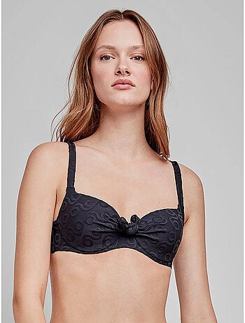 Top bikini capacidad con aro, foam y nudo en jacquard geométrico