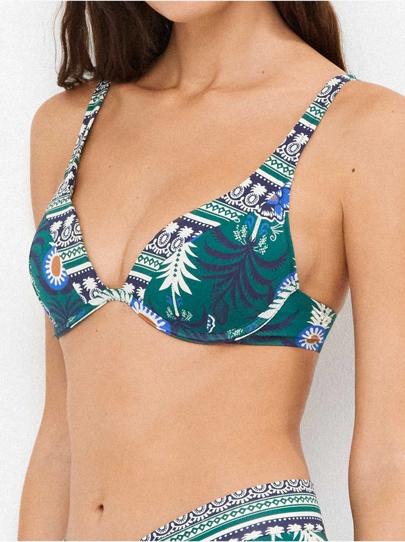 Top bikini capacidad con aro y foam en tejido tropical Multicolor - Kiabi