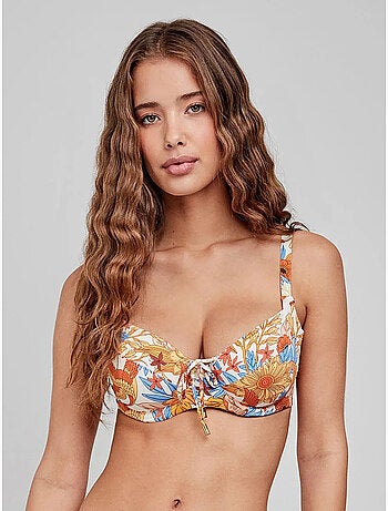 Top bikini capacidad estampado sin foam, con aro y cordón ajuste