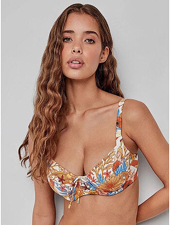 Top bikini capacidad estampado sin foam, con aro y cordón ajuste