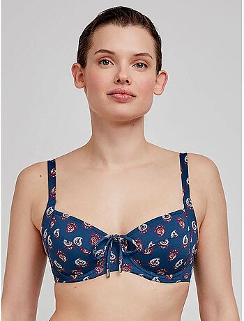 Top bikini capacidad estampado sin foam, con aro y cordón ajuste
