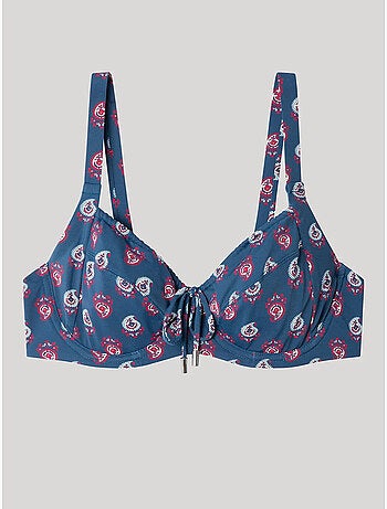 Top bikini capacidad estampado sin foam, con aro y cordón ajuste