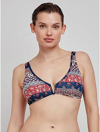 Top bikini capacidad reversible, sin aro, con escote v, estampado