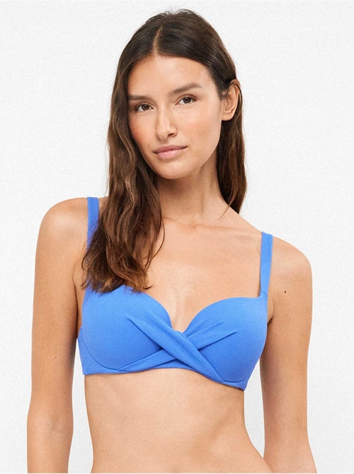 Top bikini capacidad sin aro con foam cruce en pecho tejido piqué - Kiabi Top bikini capacidad sin aro con foam cruce en pecho tejido piqué - Kiabi