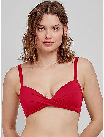 Top bikini capacidad sin aro, con foam y cruce de tejido en escote