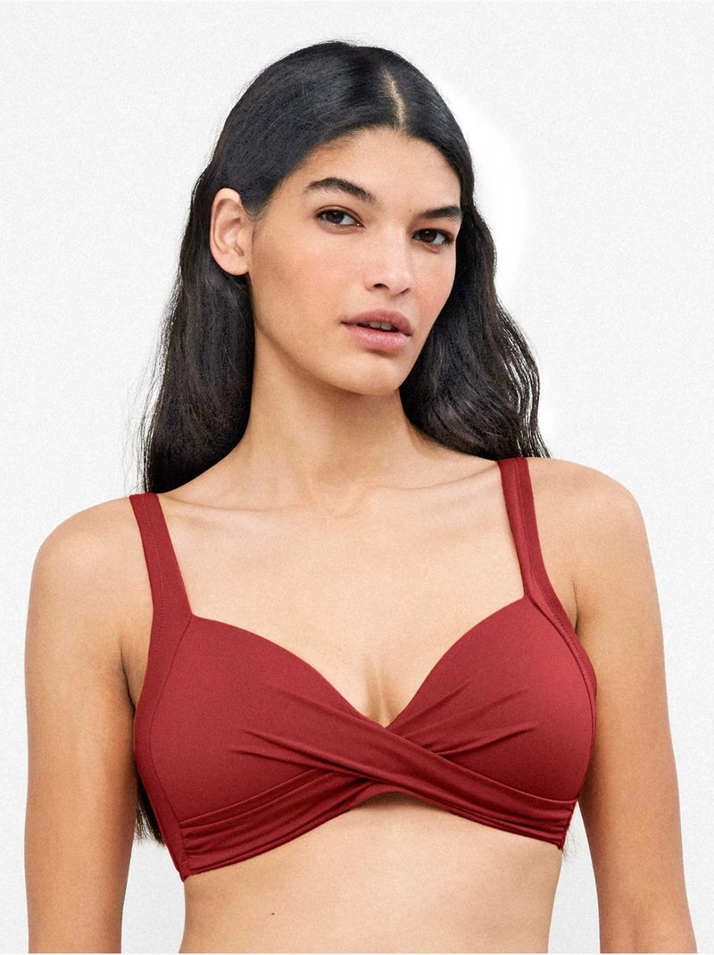 Top bikini capacidad sin aro, con foam y cruce en escote c y d Burdeos - Kiabi