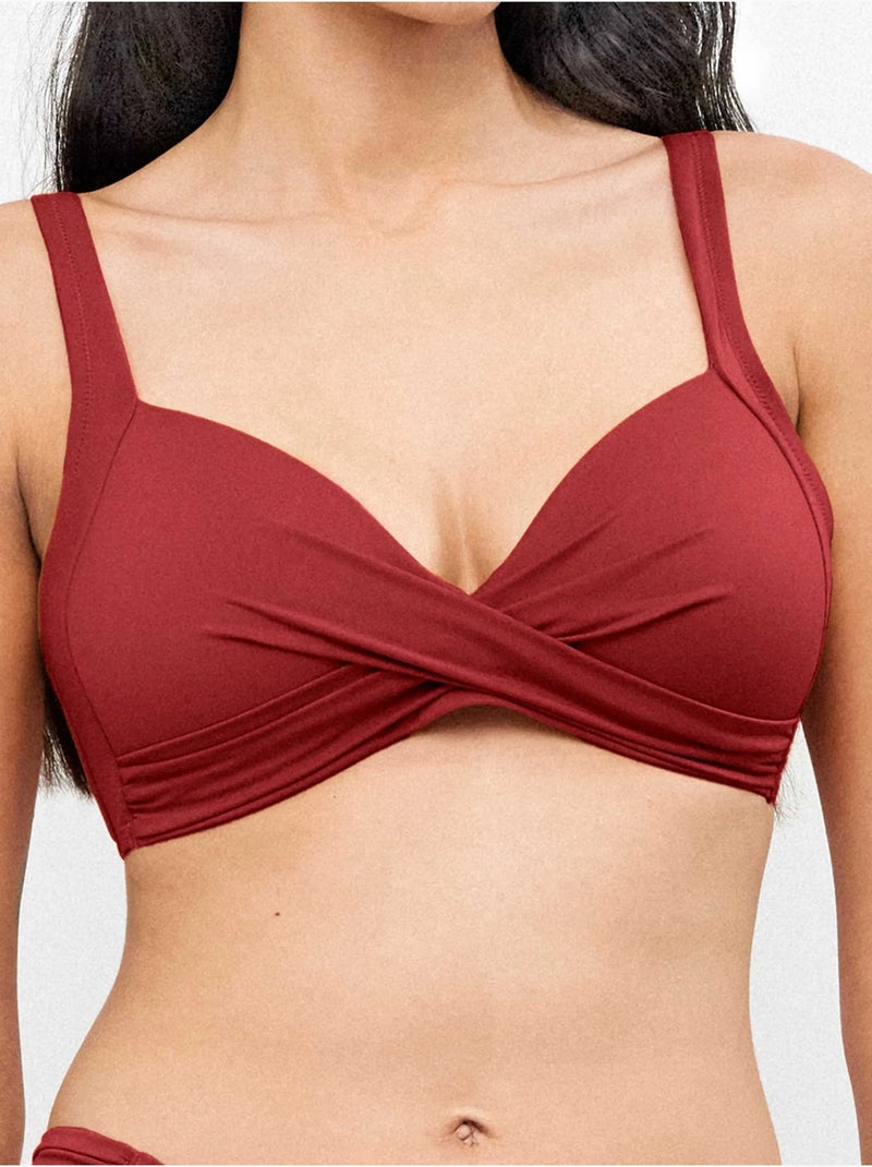 Top bikini capacidad sin aro, con foam y cruce en escote c y d Burdeos - Kiabi