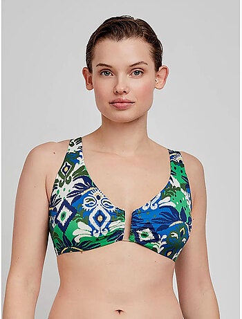 Top bikini capacidad sin aro ni foam, escote v y estampado tribal