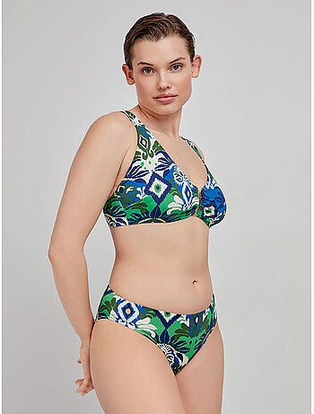 Top bikini capacidad sin aro ni foam, escote v y estampado tribal