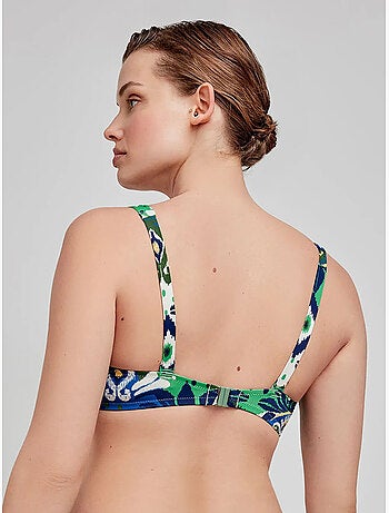 Top bikini capacidad sin aro ni foam, escote v y estampado tribal
