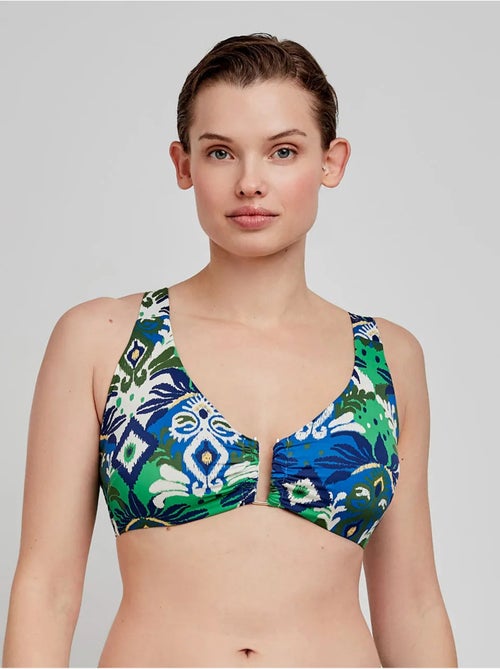 Top bikini capacidad sin aro ni foam, escote v y estampado tribal - Kiabi Top bikini capacidad sin aro ni foam, escote v y estampado tribal - Kiabi