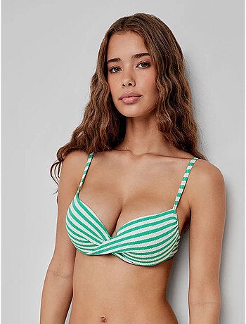 Top bikini con aro, foam, cruce en escote estampado de rayas