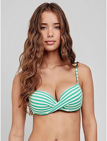 Top bikini con aro, foam, cruce en escote estampado de rayas