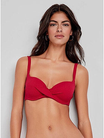 Top bikini con aro, foam, cruce en escote y tejido de estructura