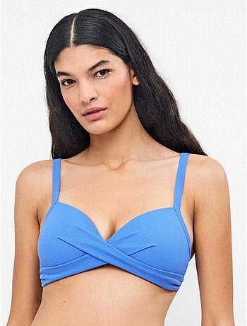 Top bikini con aro, foam y espalda ajustable en tejido cuadrille