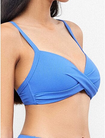 Top bikini con aro, foam y espalda ajustable en tejido cuadrille