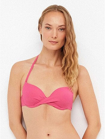 Top bikini con aro, foam y tirantes multiposición en tejdio pique