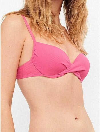 Top bikini con aro, foam y tirantes multiposición en tejdio pique