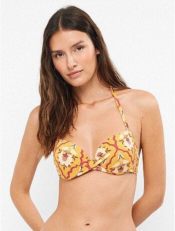 Top bikini con aro y foam con tirantes multiposición estampado