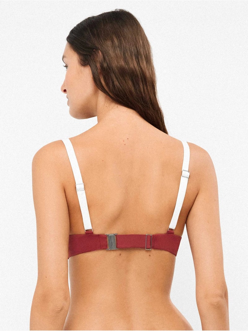 Top bikini con aros, foam y espaldilla regulable bicolor Burdeos - Kiabi