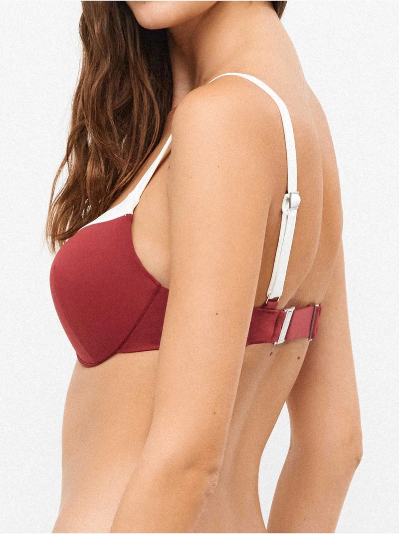 Top bikini con aros, foam y espaldilla regulable bicolor Burdeos - Kiabi
