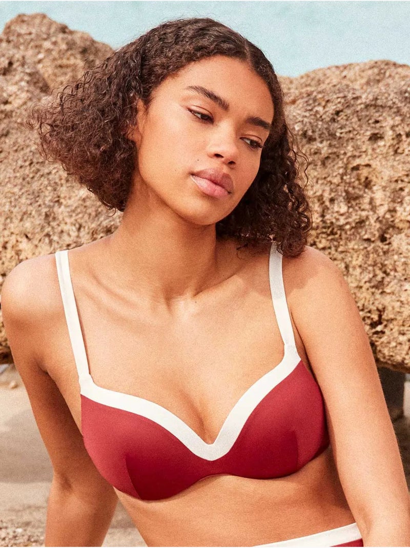 Top bikini con aros, foam y espaldilla regulable bicolor Burdeos - Kiabi