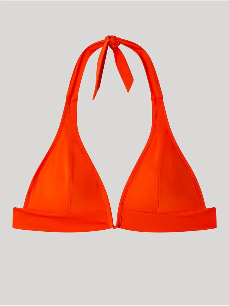 Top bikini cuello halter con escote en v, sin aro y con foam extraíble Naranja - Kiabi